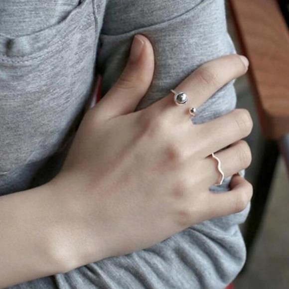 NEW 925 STERLING SILVER BEAD BALL ADJUSTABLE RING, CUTE RING, SHINY RING. - Picture 2 of 7